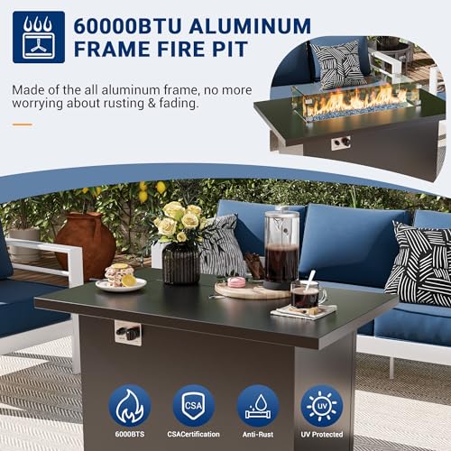 UDPATIO 8 Piece Aluminum Patio Furniture Set, Oversized Modern Outdoor Furniture Set with Olefin Fabric Cushion for Patio Deck Backyard, Dark Grey(with Waterproof Covers)