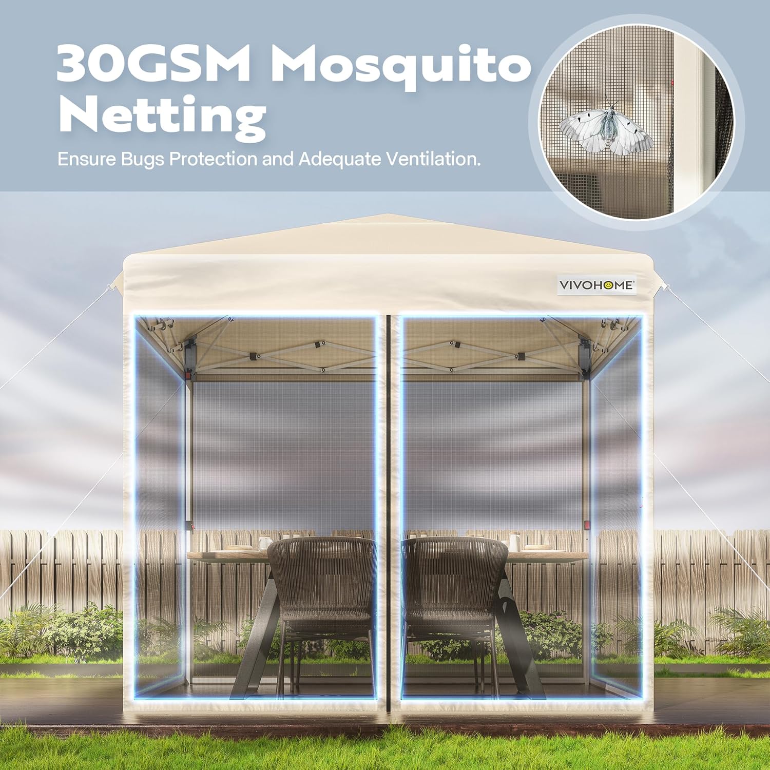 VIVOHOME 12x12ft Pop-Up Gazebo Screen Tent, 6-Sided Instant Outdoor Canopy Shelter with Large Main Door with VIVOHOME 10x10ft Easy Pop-Up Canopy, Outdoor Screen Tent with Mosquito Netting