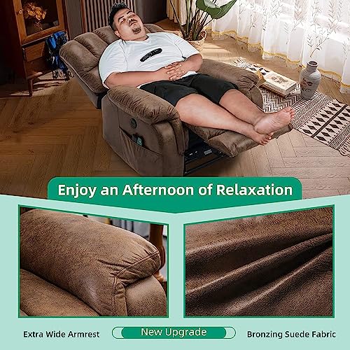 VIVIJASON Large Dual OKIN Motor Lay Flat Sleeper Lift Recliner Chair with Heat & Massage for Elderly, Infinite Position Electric Power Recliner with 2 Remote Controls, Side Pockets & USB Ports, Sand