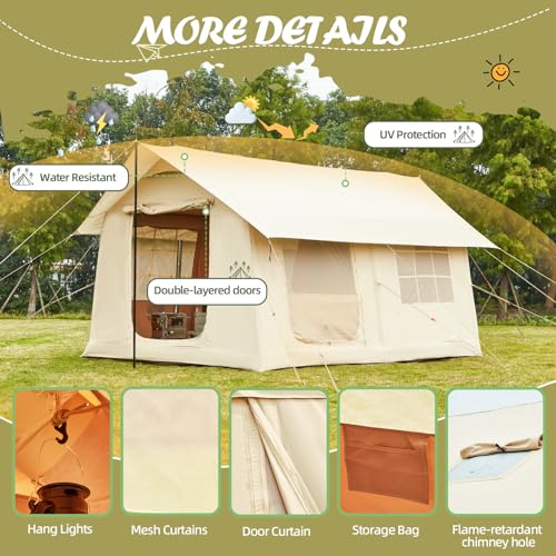 YOLENY Inflatable Tents for Camping, 4/6/8/10/12 Person Tent with TPU Skylight, Mesh Windows, Stove Jack & Pump, Easy Setup 4 Season Glamping Tent, Waterproof & Windproof