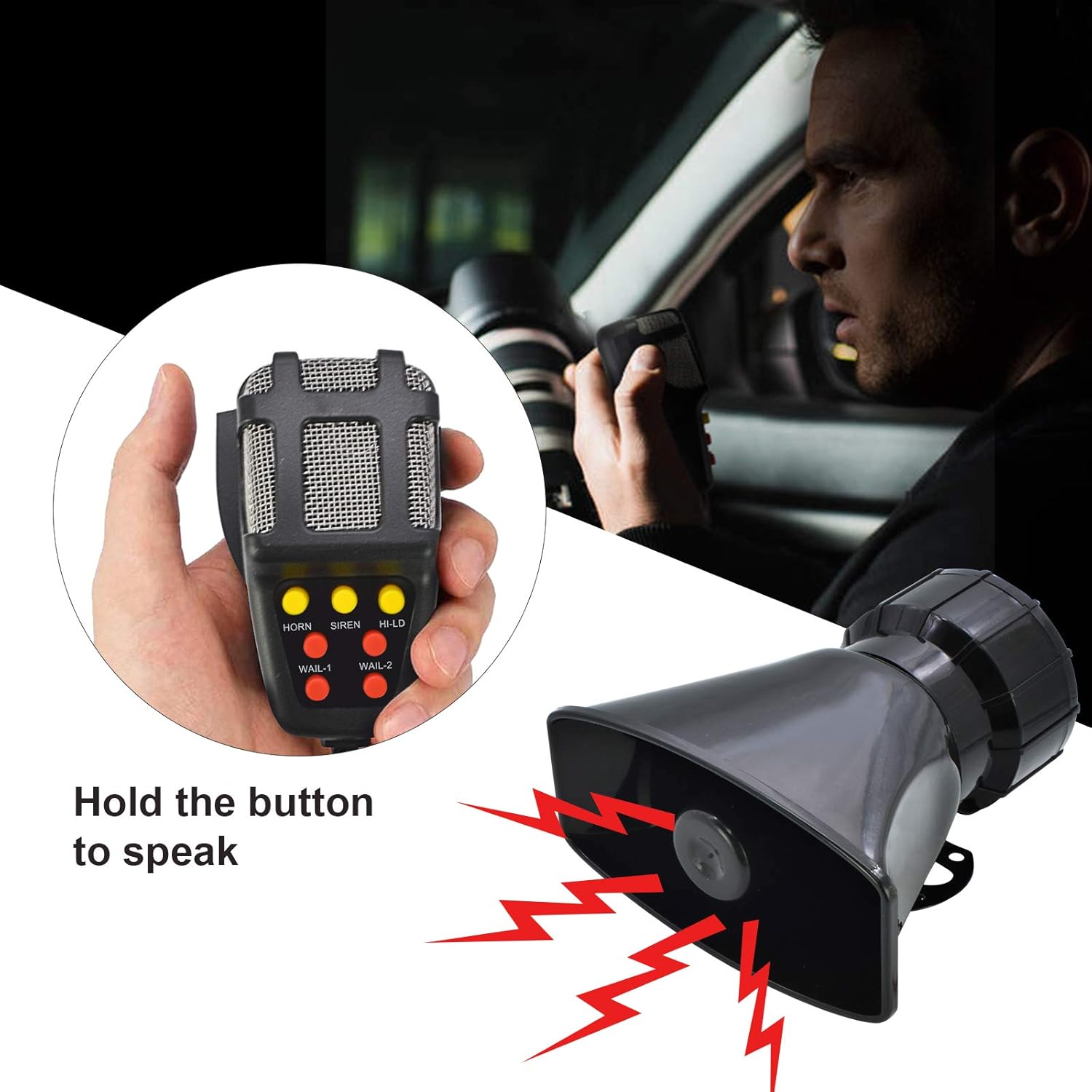 Safego Police Siren Speaker Car Pa System, Dc12v 100w 7 Tones Wired Handheld Microphone Loudspeaker Emergency Siren Electronic