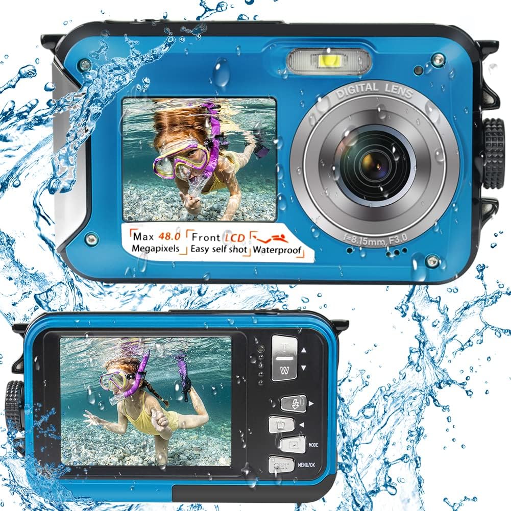 Underwater Camera Full HD 2.7K 48MP Waterproof Camera for Snorkeling Dual Screen Waterproof Camera Digital with Self-Timer and 16X Digital Zoom (Yellow) Pack of 2