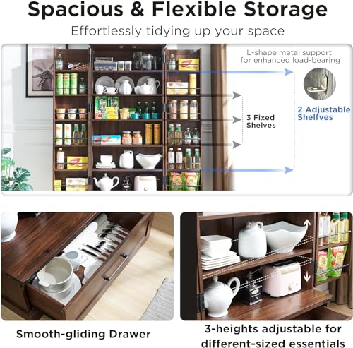 72" Farmhouse Kitchen Pantry Cabinet with Drawer, Tall Storage Cabinet with 2 Barn Doors and Shelves, Versatile Large Rustic Cupboard for Dining Room, Bathroom, Living Room, Laudry, White