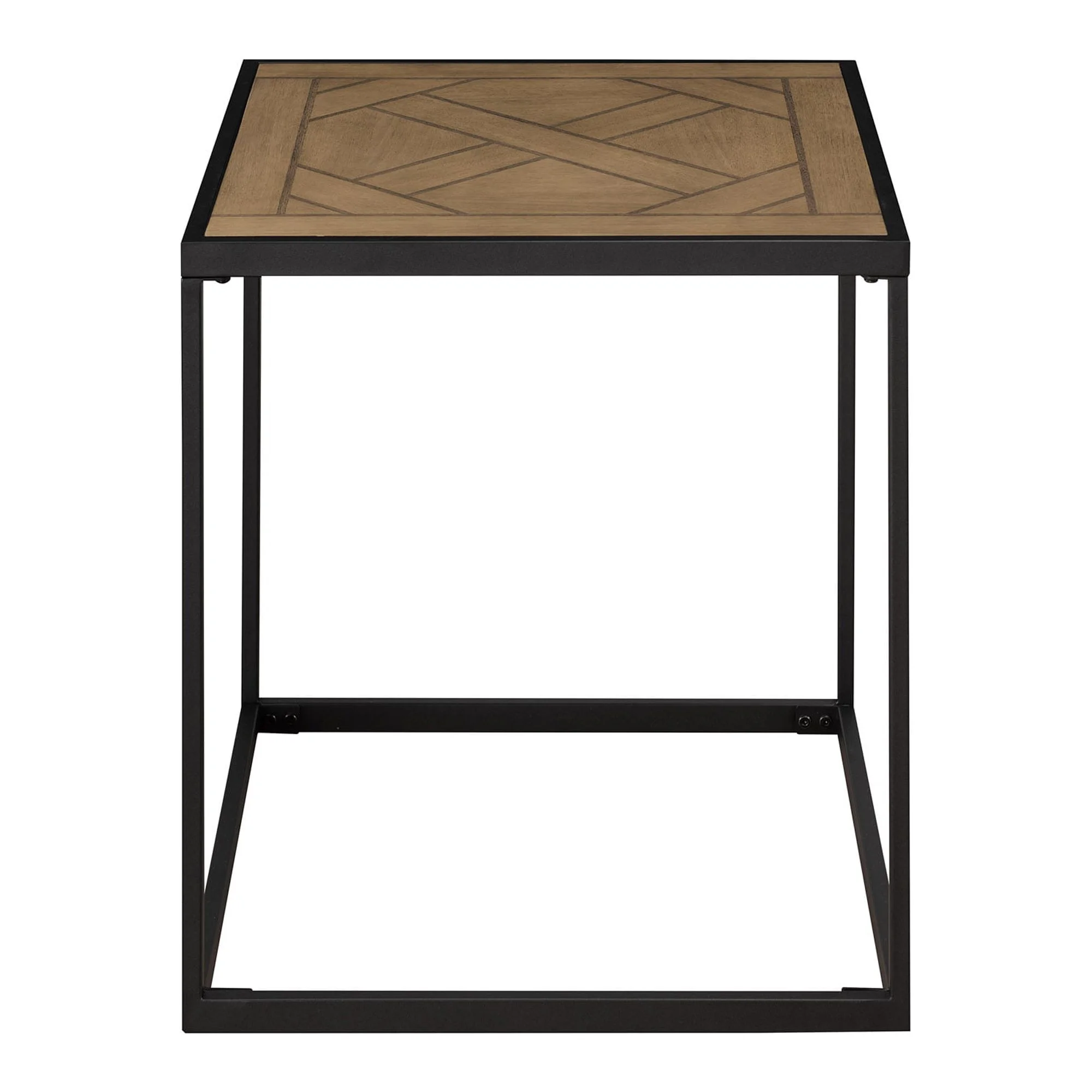 Walker Edison Urban 20" Parquet-Top Metal Square Side Table, Parquet Veneer