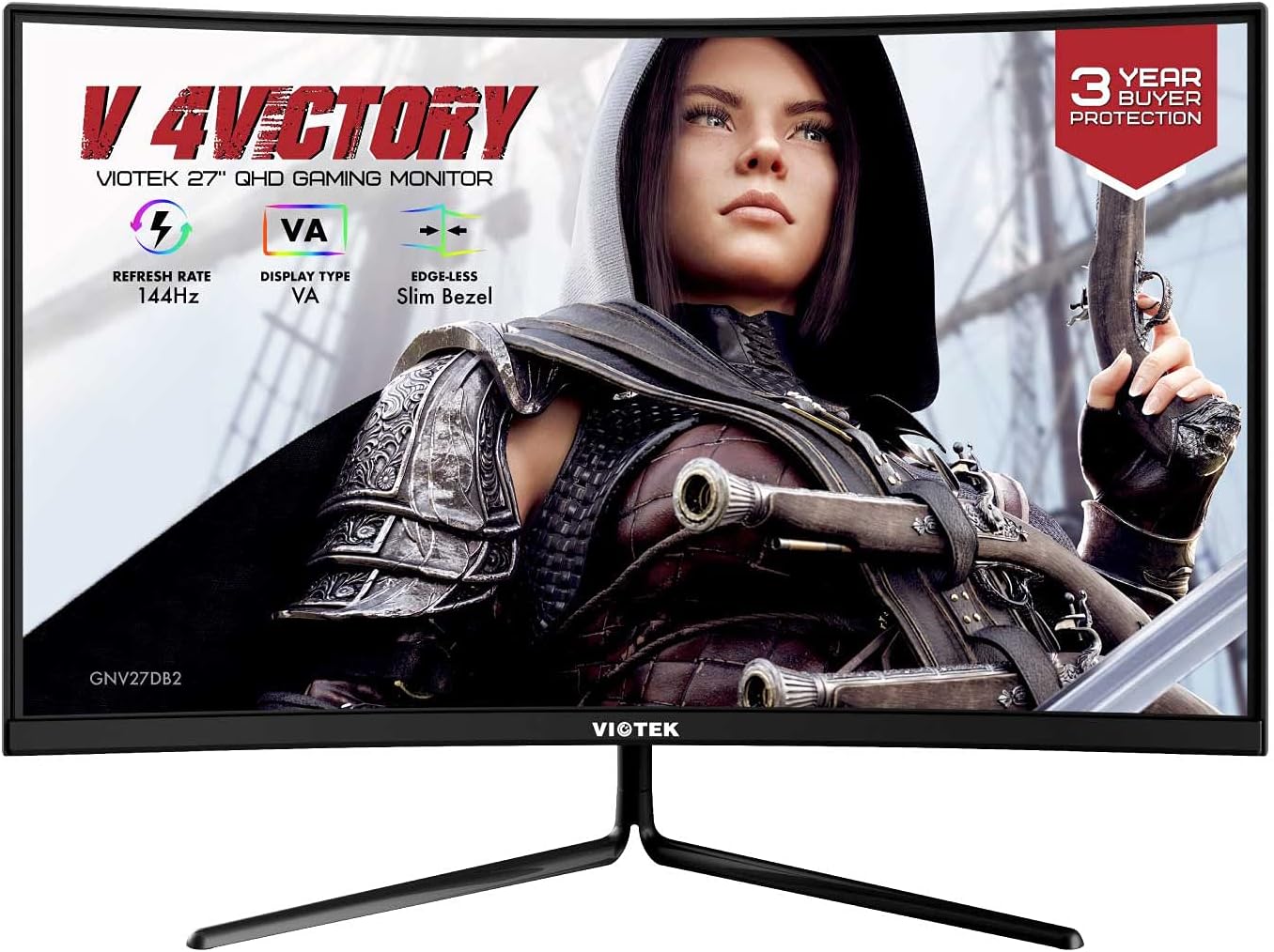 VIOTEK GNV27DB 27-Inch Curved QHD Gaming Monitor | 144Hz 2560x1440p 1ms (OD) | 1500R Curvature, G-Sync-Ready FreeSync | DP, 3X HDMI, 3.5mm | 3-Year Warranty + Zero-Tolerance Dead Pixel Policy (VESA)