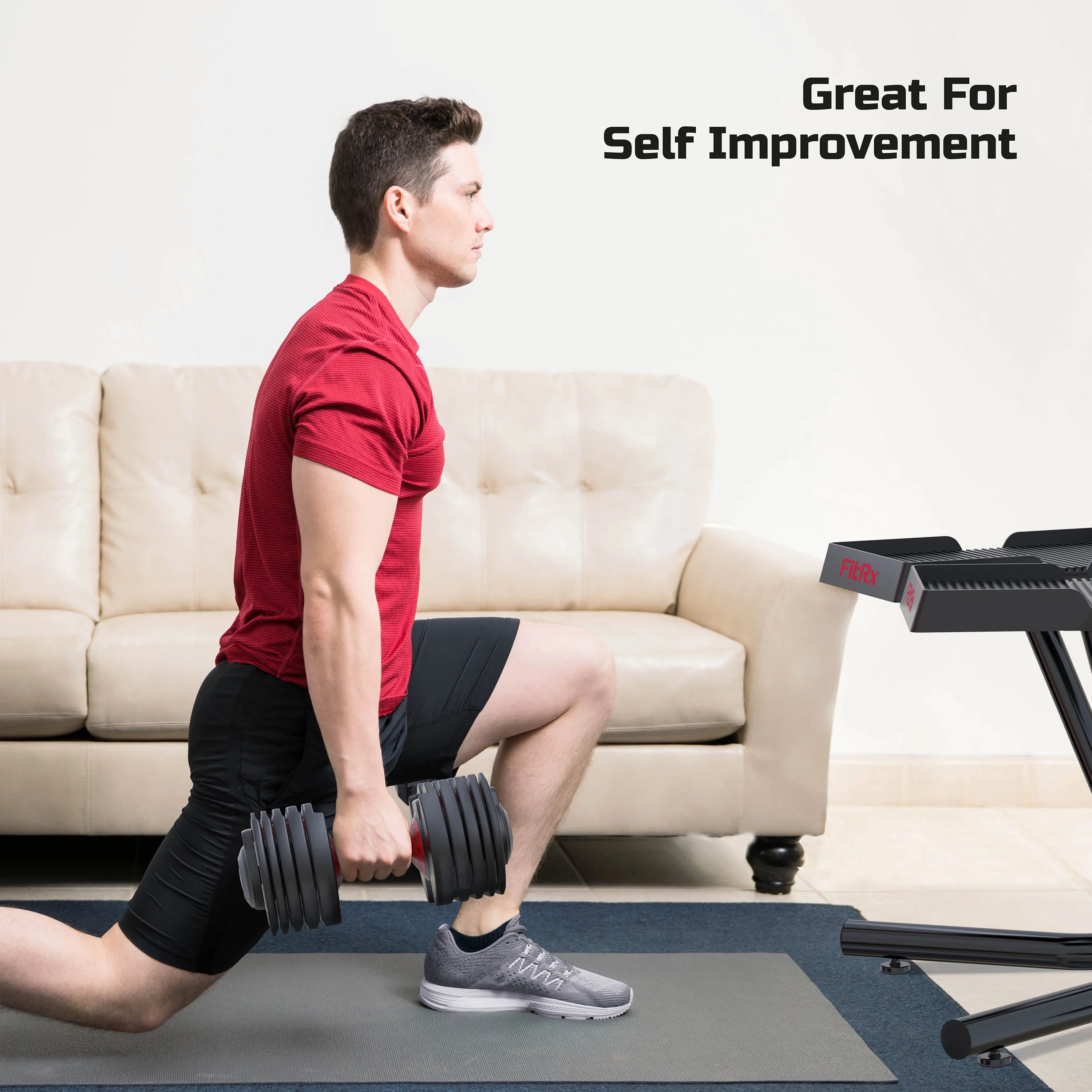 FitRx SmartBell, Quick-Select Adjustable Dumbbell, 5-52.5 lbs. Weight, Black, Single