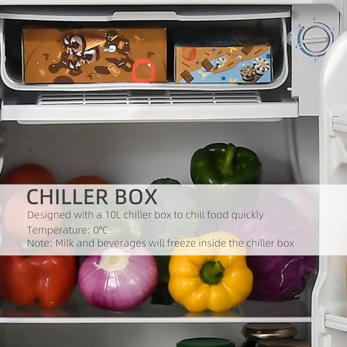 HOMCOM 3.2 Cu.Ft Mini Fridge with Freezer, Compact Refrigerator with Adjustable Thermostat, Shelf and Reversible Door for Bedroom, Dorm, Home Office, Energy Efficient