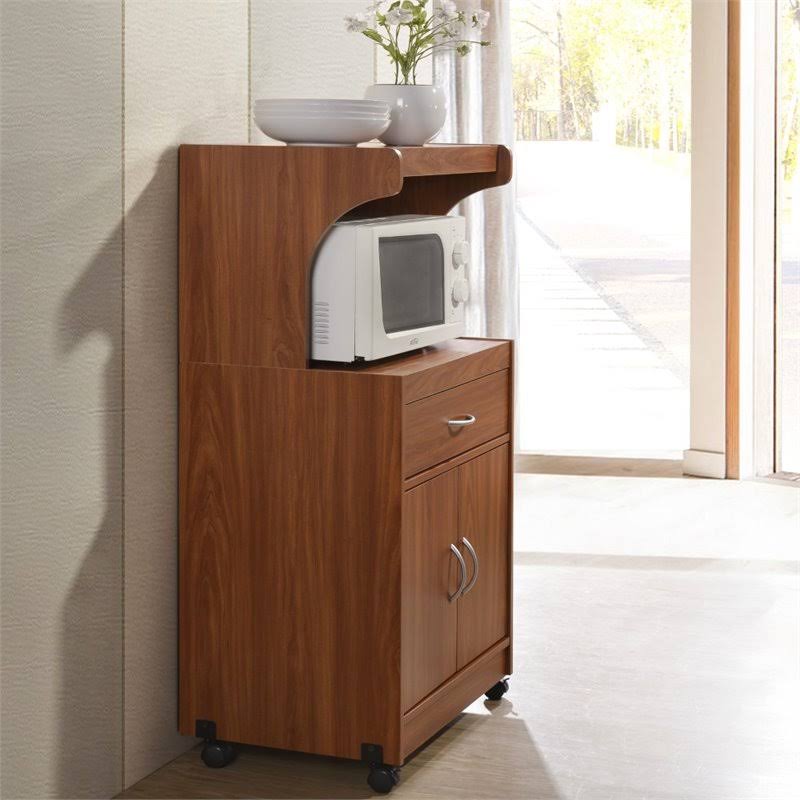 Pemberly Row Microwave Kitchen Cart in Cherry - PR-1644329