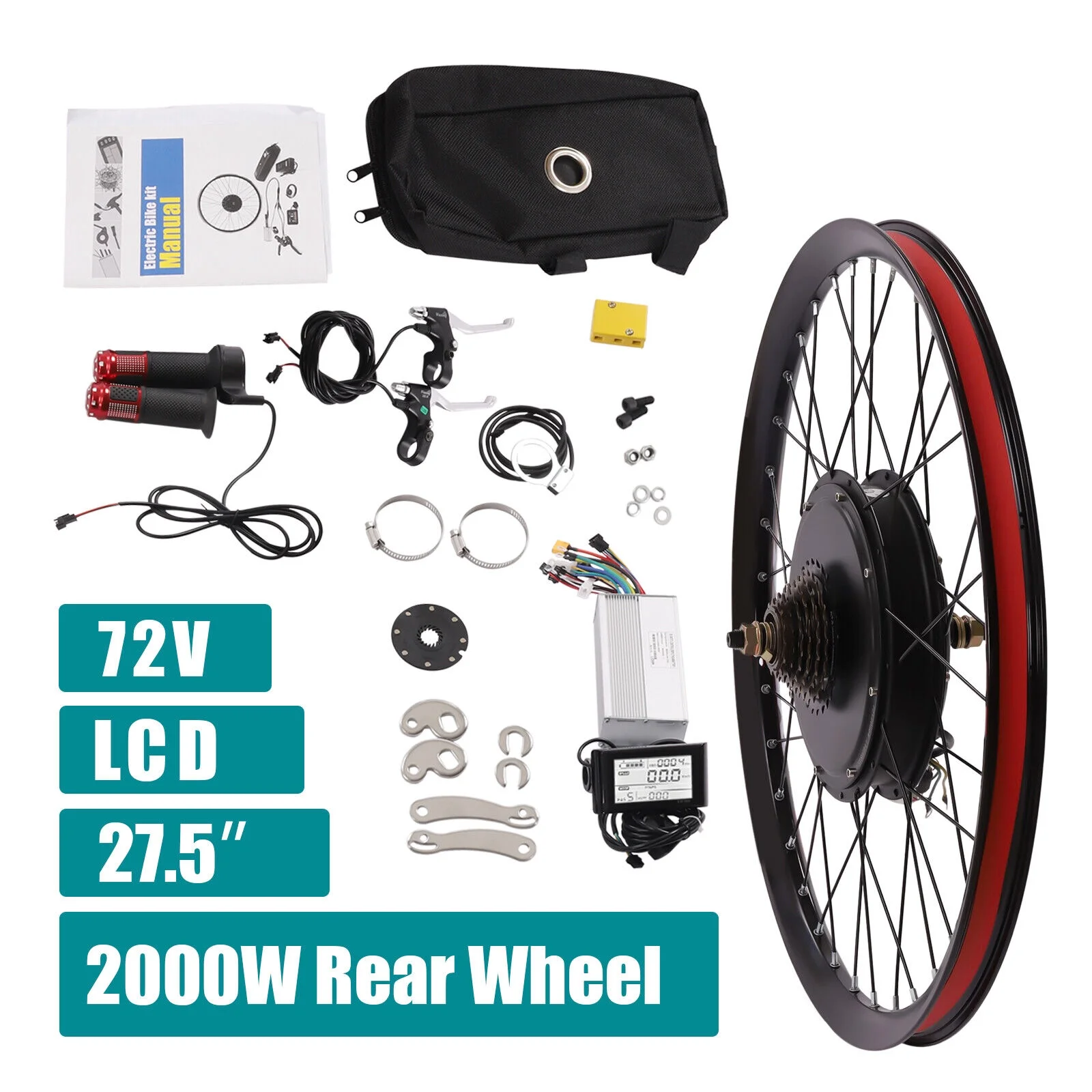 72V 2000W Rear Wheel Motor 2000W Electric Bike Kit with Mutifunction Display