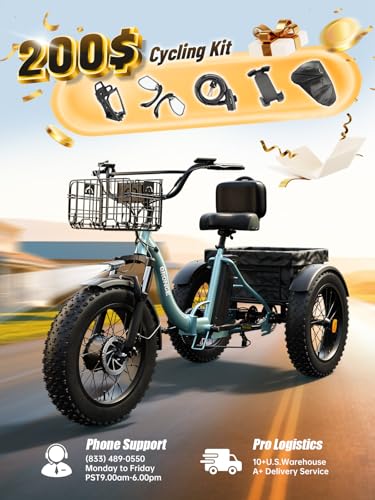 Electric Tricycle for Adults 960W Peak, 36V 15AH Battery Ebike 50 Miles Range with Large Rear Basket, Electric Trike 20" Fat Tire, Max 25MPH 3 Wheel Folding Electric Trike for Adults(Lava)