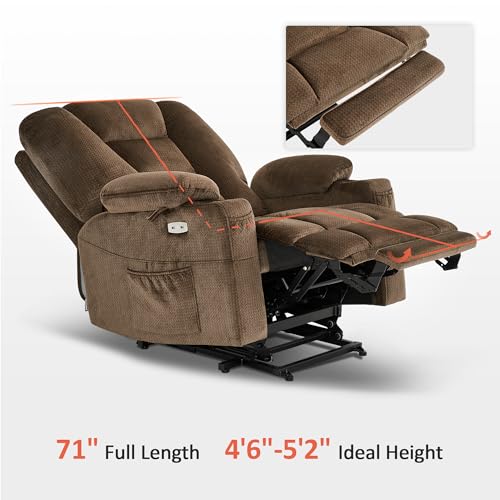 MCombo Small Power Lift Recliner Chair with Massage and Heat for Petite People, Cup Holders, USB Ports, Side Pockets, Fabric 7569 (Small-Regular, Brown)