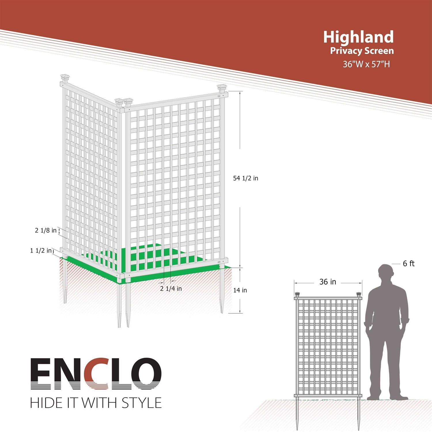 Enclo Privacy Screens 4.8 ft. H x 3 ft. W White Vinyl Highland-Lattice Privacy Screen - Shop Hardware Tools Online Store