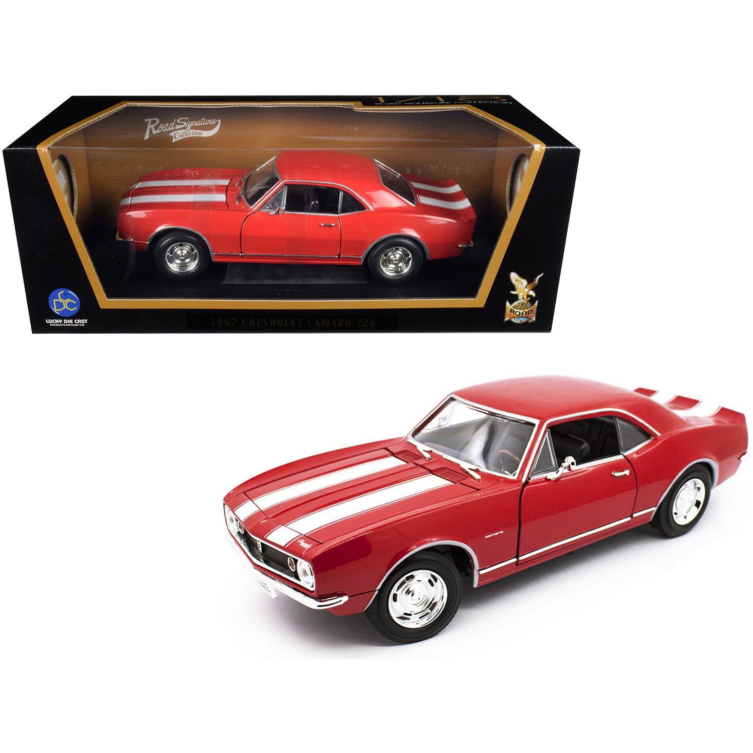 1967 Chevrolet Camaro Z/28 Red with White Stripes 1/18 Diecast Model Car by Road Signature