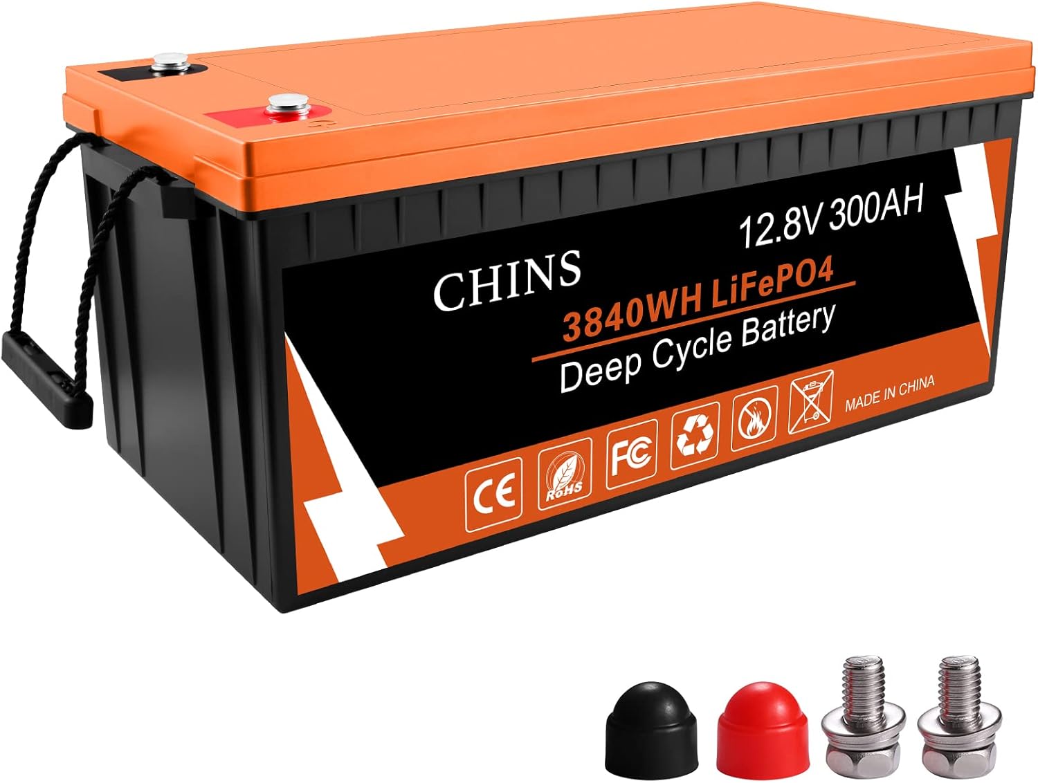 CHINS 12 Volt Battery | LiFePO4 Battery | 12V 100AH Lithium Battery | Built-in 100A BMS | Perfect for RV, Solar, Marine, Home Energy Storage and Off-Grid Applications etc.