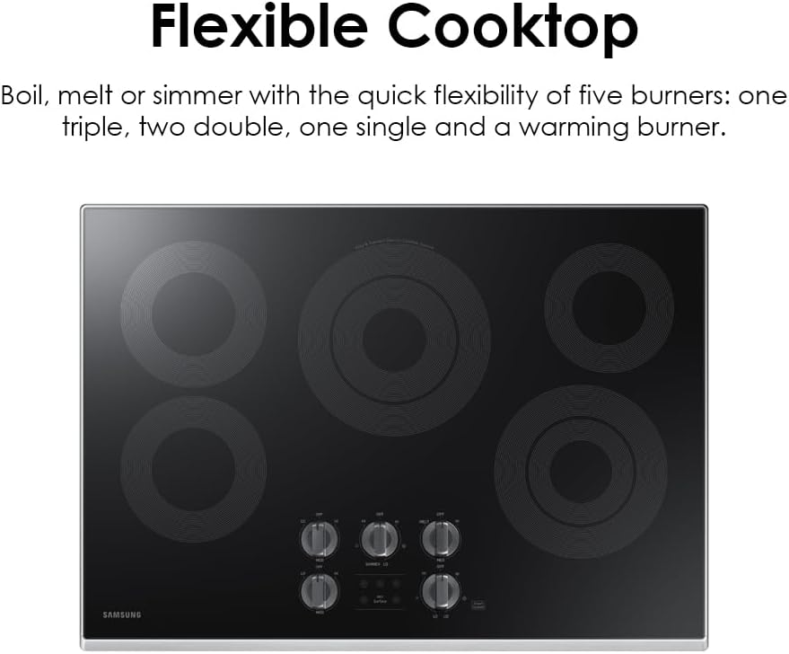 SAMSUNG 36" Built In Smart Electric Cooktop with 5 Elements, Stainless Steel, NZ36K6430RS/AA