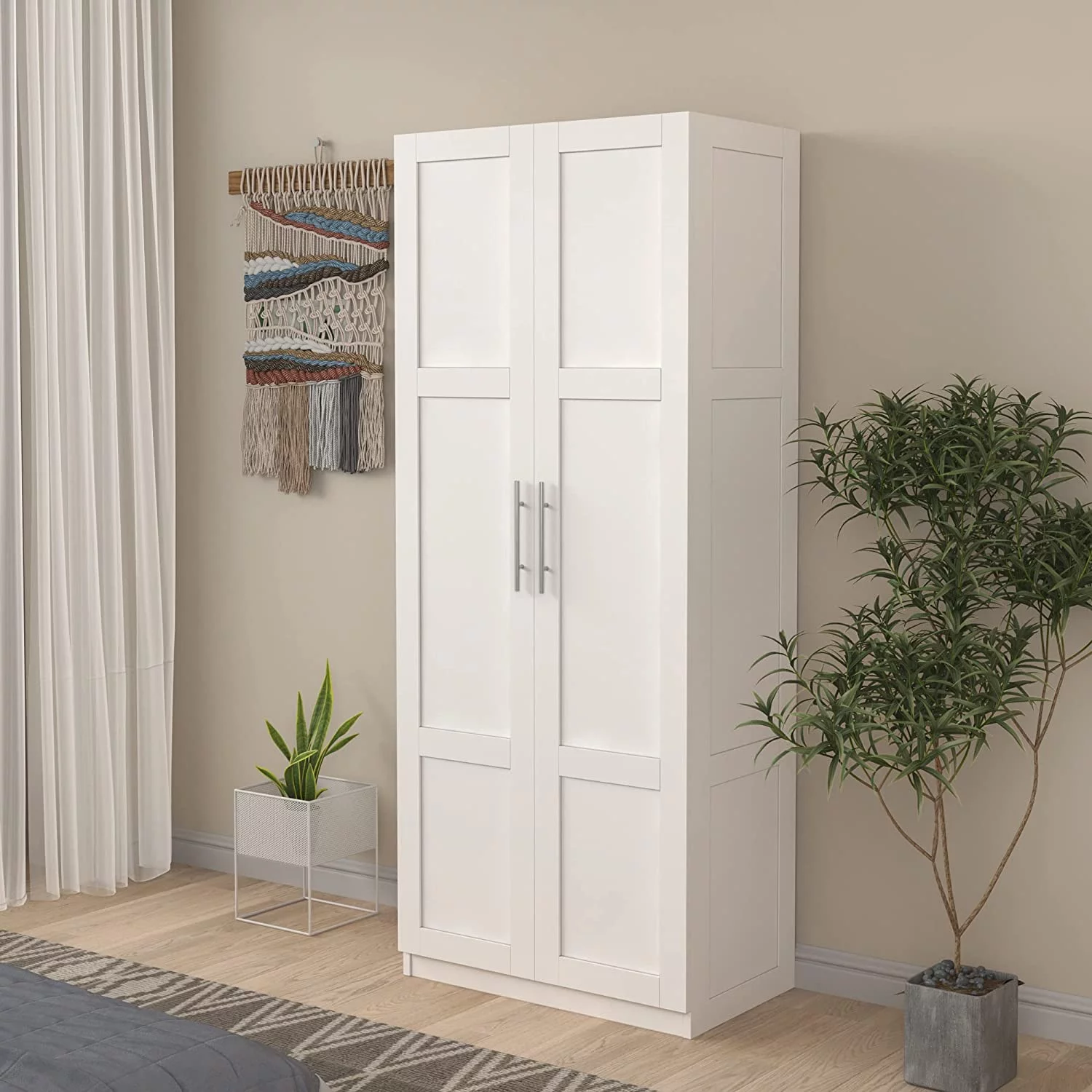 71" H Pantry Wood Storage Cabinet with 3 Adjustable Shelves 2 Doors for Bedroom Kitchen