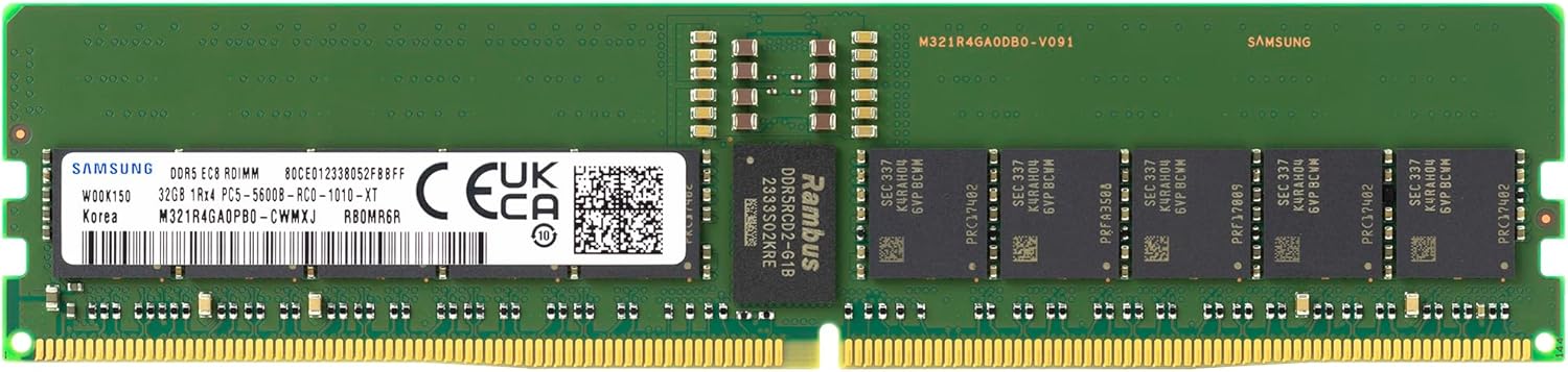 Samsung 32GB DDR5 5600MHz PC5-44800 ECC RDIMM 1Rx4 (EC8 10x4) Single Rank 1.1V Registered DIMM 288-Pin Server RAM Memory M321R4GA0PB0-CWM