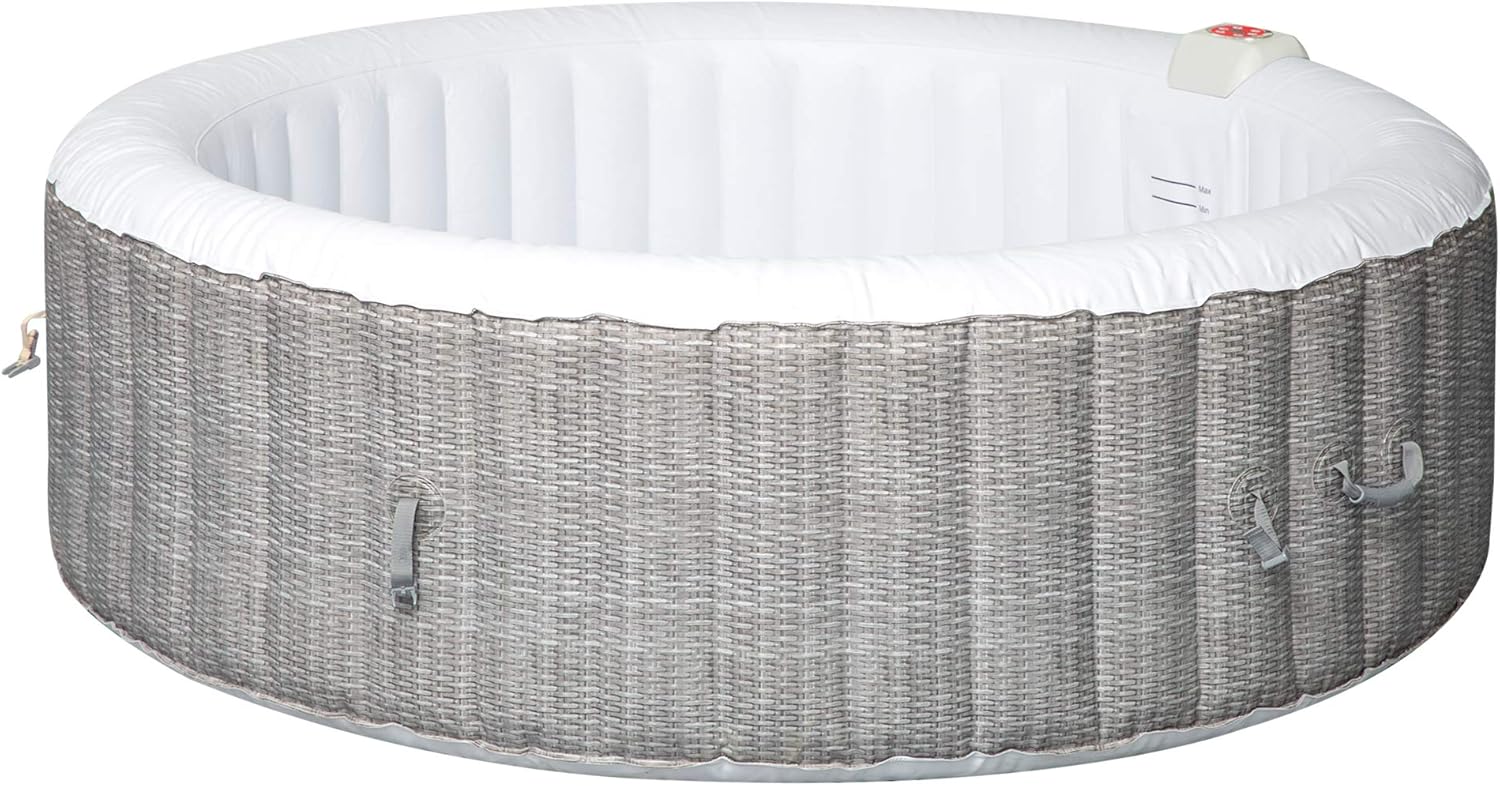 Outsunny 4-6 Person Inflatable Portable Hot Tub Outdoor Round Heated Spa with 130 Jets, Cover, Filter Cartridges, Grey