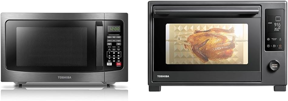 TOSHIBA EM131A5C-BS Countertop Microwave Ovens 1.2 Cu Ft, 12.4" & Hot Air Convection Toaster Oven, Extra Large 34QT/32L, 9-in-1 Cooking Functions