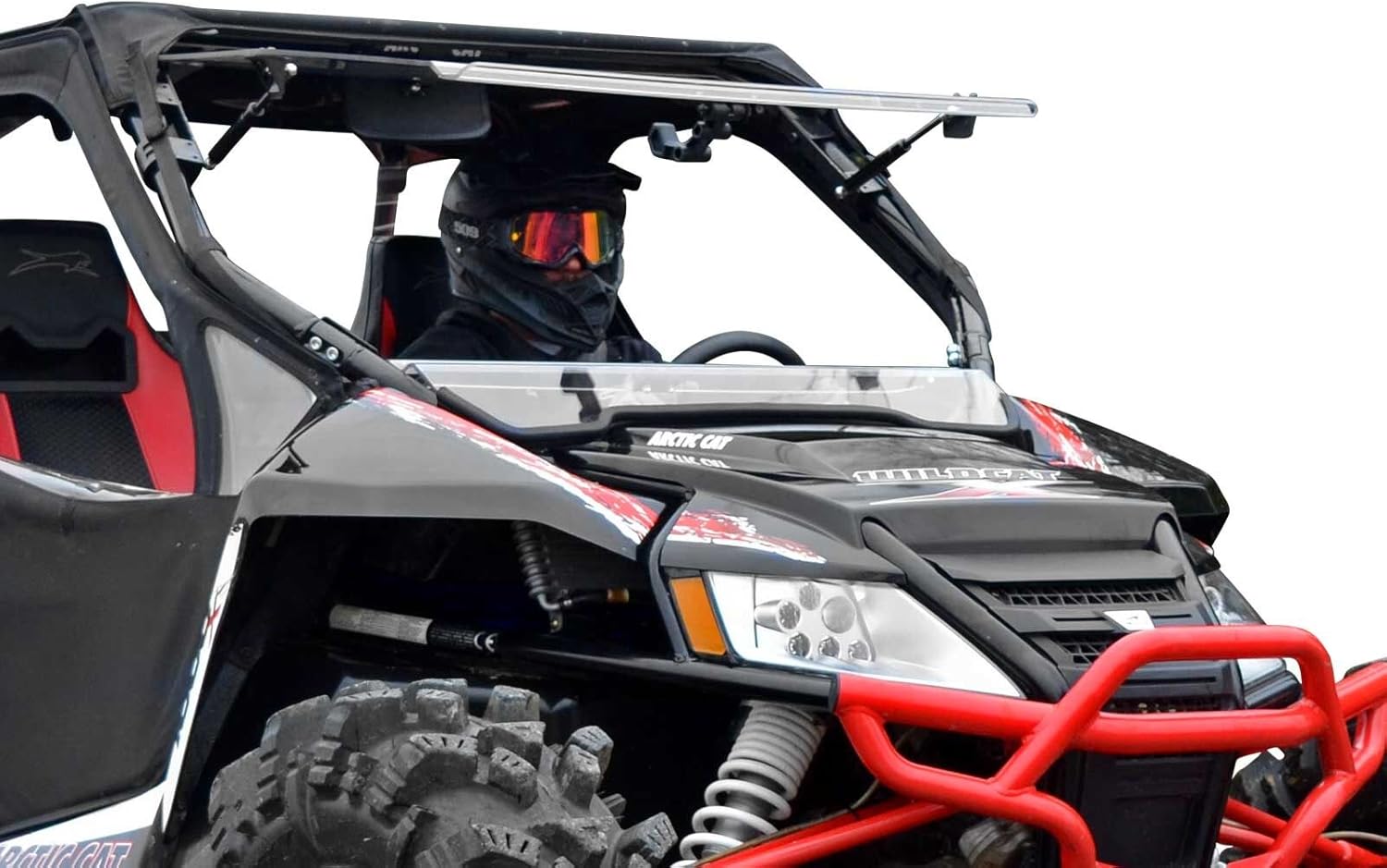 SuperATV Scratch Resistant 3-in-1 Flip Windshield for 2012-2018 Arctic Cat Wildcat 1000 / 4 1000 | USA Made | 1/4 Thick Polycarbonate 250X Stronger than Glass | Set to Open, Vented, or Closed!