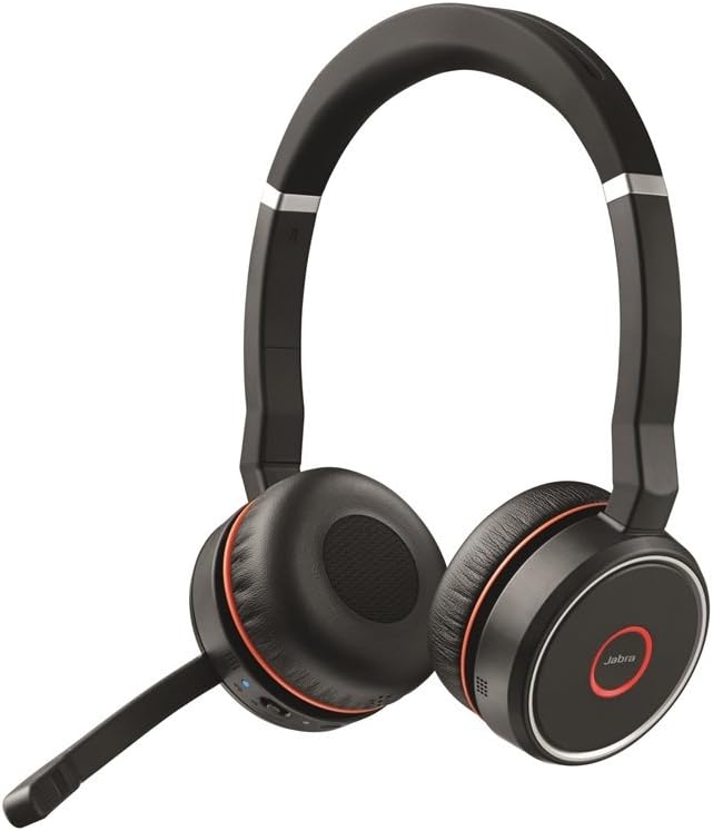 Jabra Evolve 75 UC Stereo Wireless Bluetooth Headset / Music Headphones Including Link 370 (U.S. Retail Packaging), Black