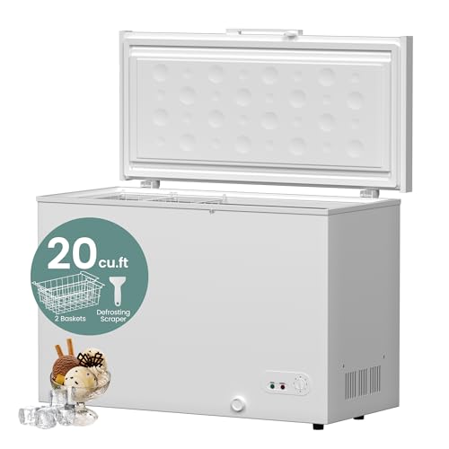 KICHKING Chest Freezer Deep Freezer Adjustable Temperature with Removable Basket Top Open Door Freezer Compact