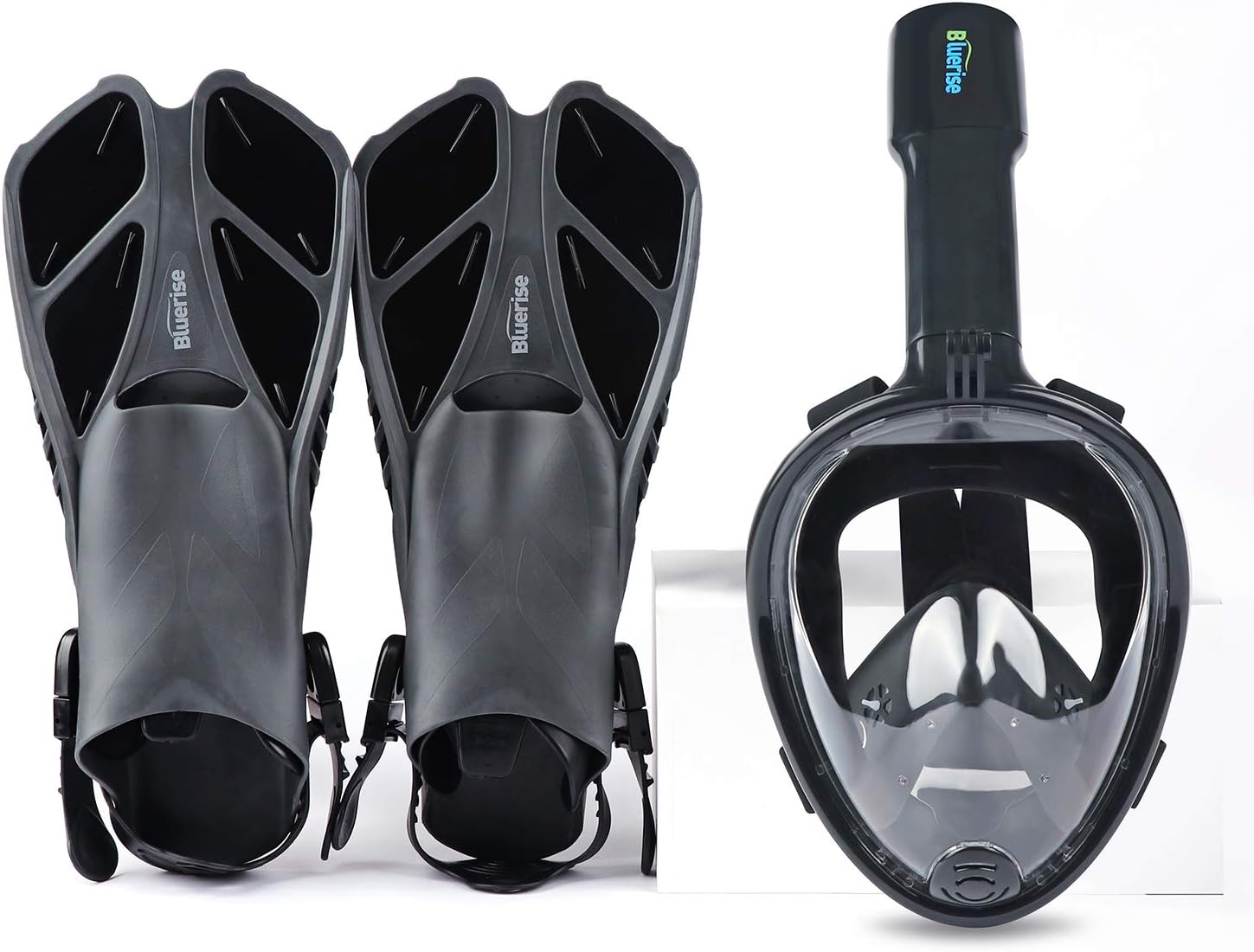 BLUERISE Snorkeling Gear for Adults Antifog Snorkel Set Snorkel Mask Adult Anti-Leak Snorkeling Fins Safety Snorkeling Gear Full Face Snorkel Mask with Fins Pack of 2