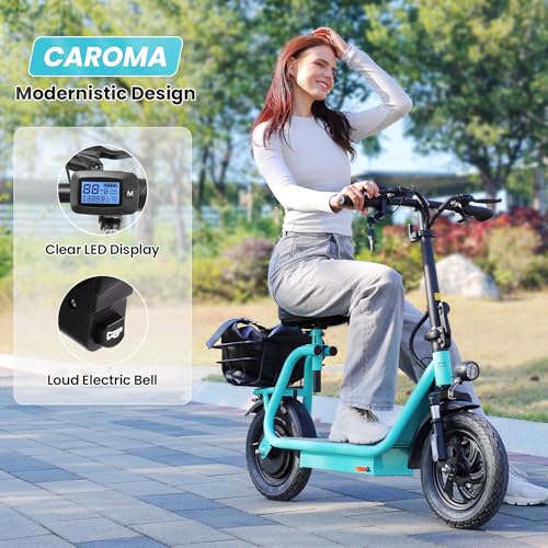 Caroma Peak 800W/1200W Electric Scooter Adults, 30 Miles Max Range, Foldable Electric Scooter with Seat, Front Suspension, Detachable Large Basket,Commuter E-Scooter for Adult and Teens