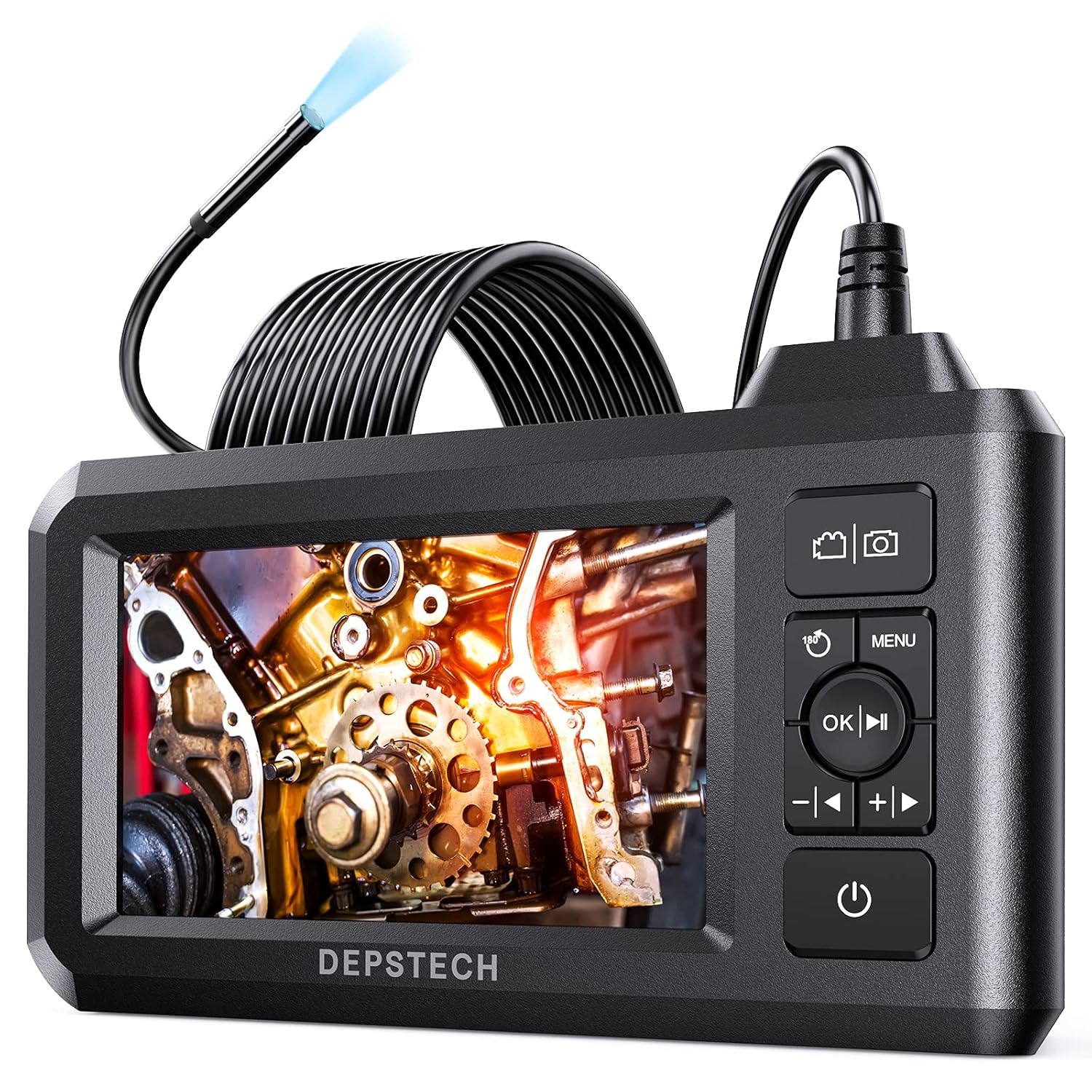 DEPSTECH Industrial Endoscope, 5.5mm 1080P HD Digital Borescope Inspection Camera 4.3 Inch LCD Screen IP67 Waterproof Snake Camera with 6 LED Lights, 16.5FT Semi-Rigid Cable,32GB Card and Helpful Tool Pack of 2