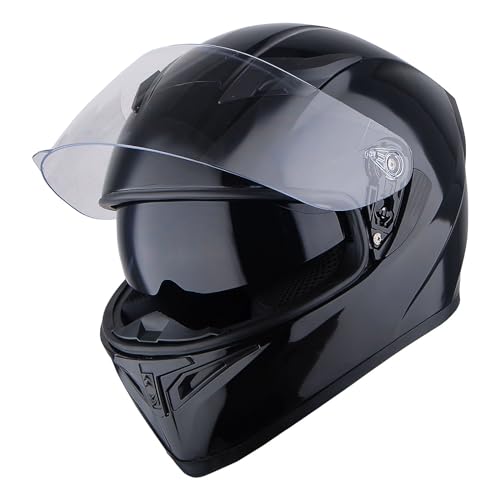 1Storm Motorcycle Full Face Dual Visor Helmet Bundle with Spoiler and Motorcycle Bluetooth Headset: HJK316 Matt Black