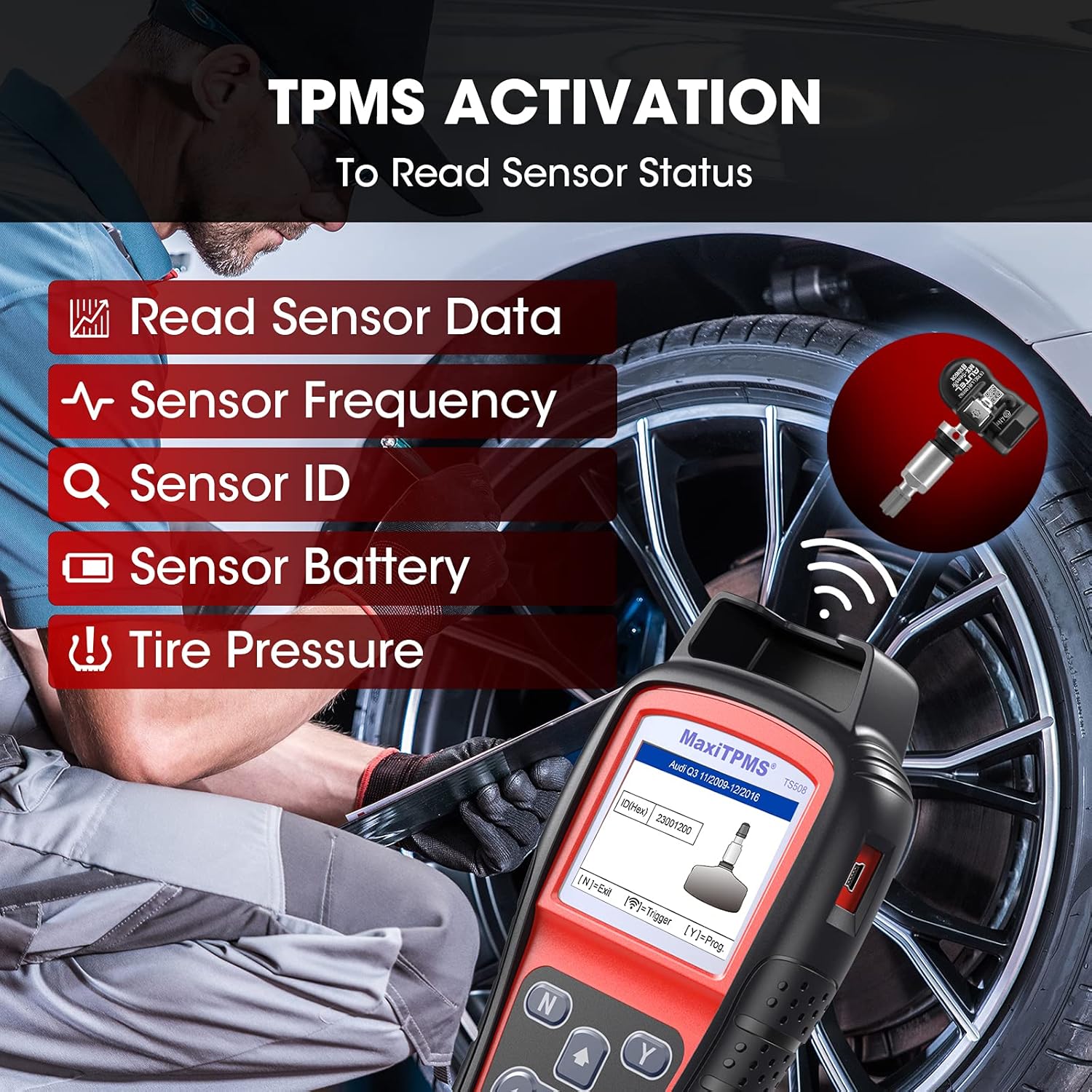 Autel MaxiTPMS TS508 TPMS Relearn Tool, 2022 TPMS Programming Tool for MX-Sensors (315/433 MHz) TPMS Relearn/Activate All Sensors, TPMS Scan Tool Read/Clear DTCs, TPMS Reset (Upgraded of TS408/501)