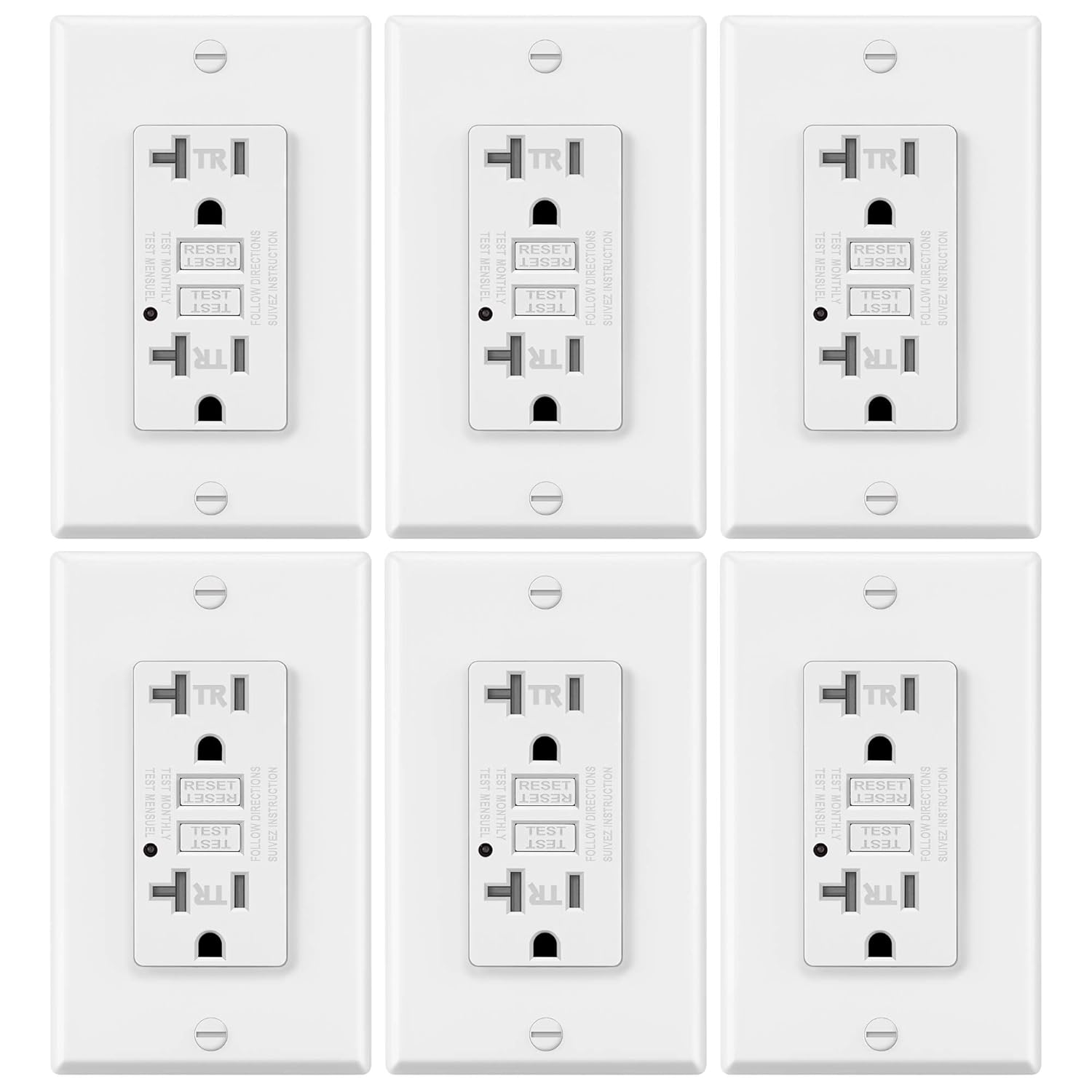 6 Pack - ELECTECK GFCI Outlets Receptacles with LED Indicator, 20A/125V/2500W, Tamper-Resistant (TR), Decorator Wall Plates and Screws Included, ETL Certified, White Pack of 2