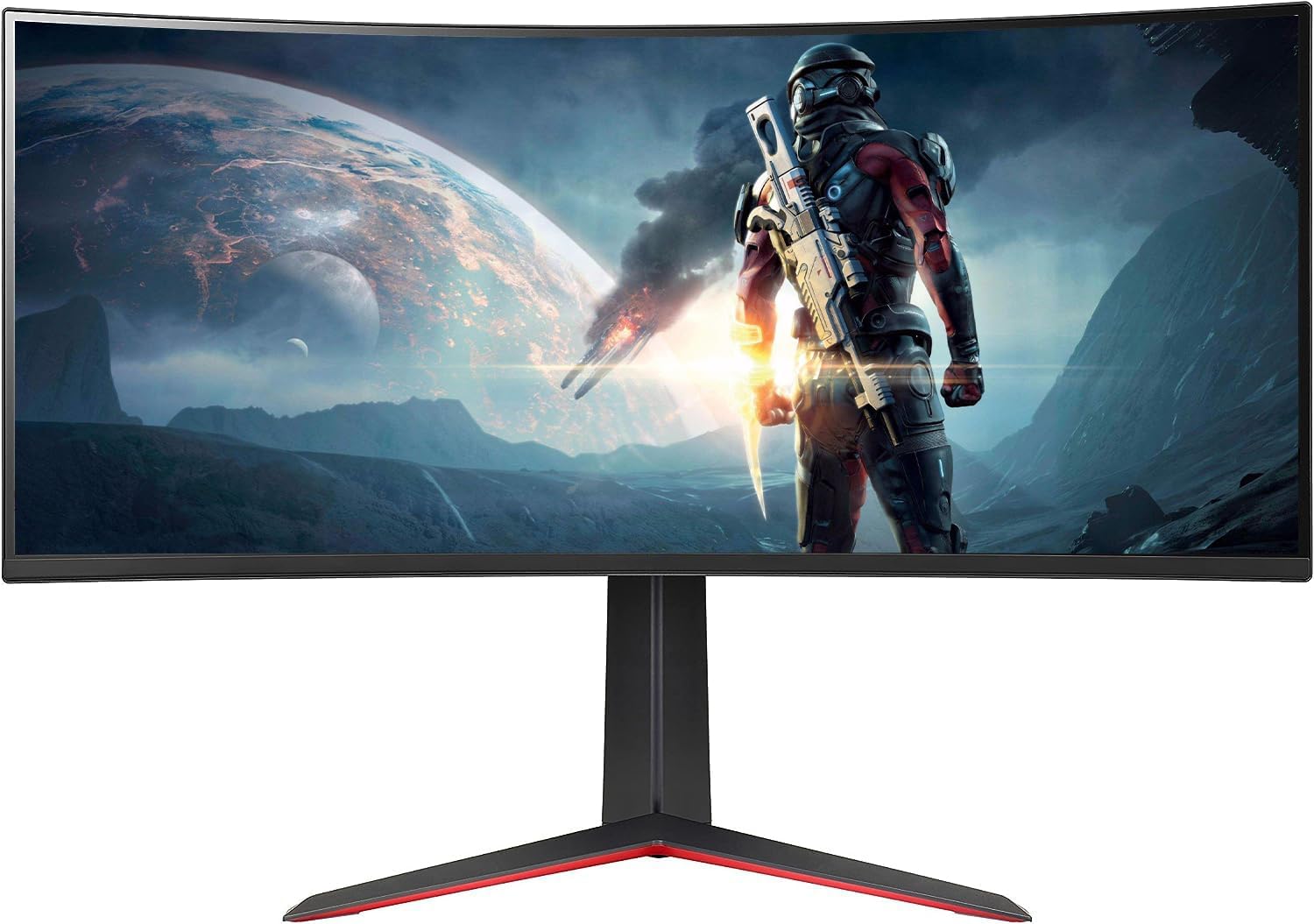 LG 34GP63A-B Ultragear 34" Curved QHD (3440 x 1440) HDR 10 160Hz Gaming Monitor, Tilt/Height Adjustable Stand, Display Port and HDMI, AMD FreeSync Premium, Black, WEPGPY