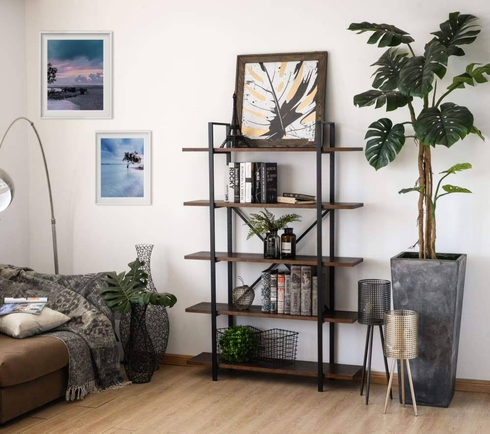 Rochester Walnut Etagere 5-Shelf Bookcase Brown | Metal