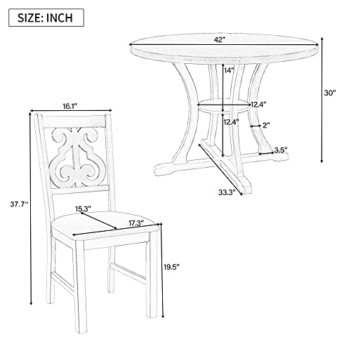 6-Piece Dining Set, Mid-Century Industrial Rustic StyleWooden Kitchen ChairSet with Rectangular Table and 4 Fabric Upholstered Chairs and Bench Family Furniture, for Home, C-Gray a