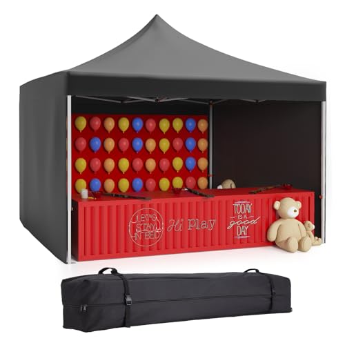 Commercial Canopy Tent 10*10ft,Instant Gazebo Tent, Outdoor Portable Shelter With 3 Sidewalls, Windows, Wheeled Bag,Stakes and Ropes,Pop Up Canopy Tent for Outdoor/Parties and Events-black