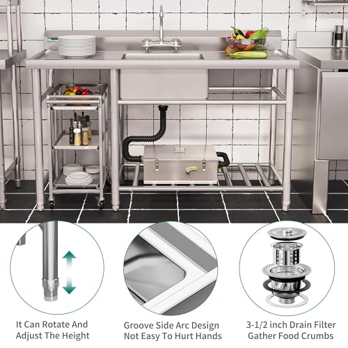 YITAHOME Freestanding Stainless-Steel Single Bowl NSF Commercial Sink Kitchen Sink Station for Restaurant Garage Indoor Outdoor 29in