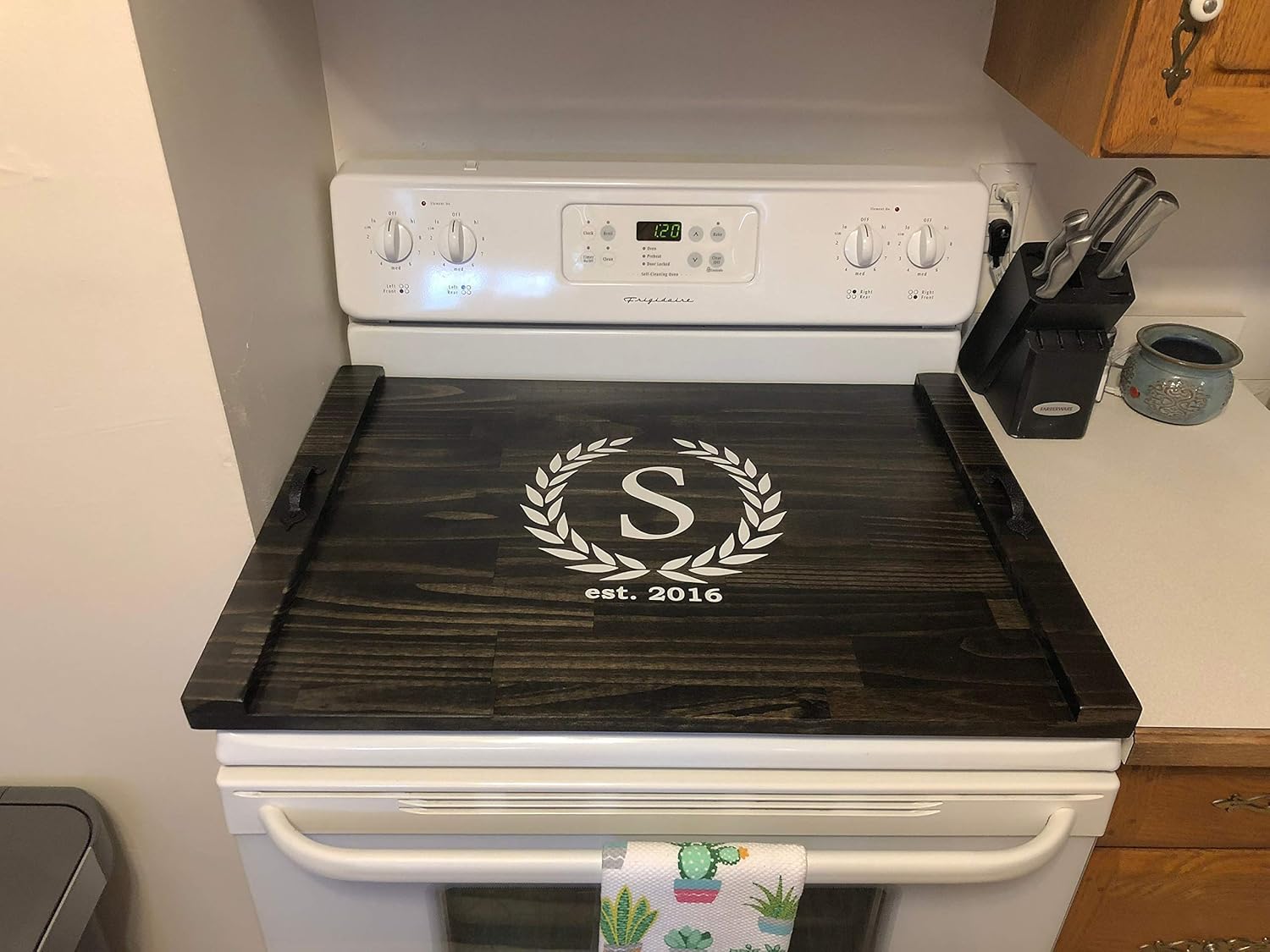 Rustic Stove Top Cover for Electric and Gas Stoves, Wooden Stove Tray, Personalized Noodle Board with Handles, Monogram Stove Cover Board, Wood Cooktop Tray, Decorative Range Tray, Stovetop Protector