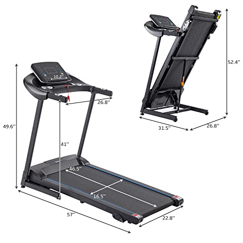 Merax Portable Treadmill for Home, 3.5HP Electric Motorized Running Machine with 10MPH Speed, Large Running Surface, 12 Programs, Speakers, Incline, LCD and Pulse Monitor for Running Walking