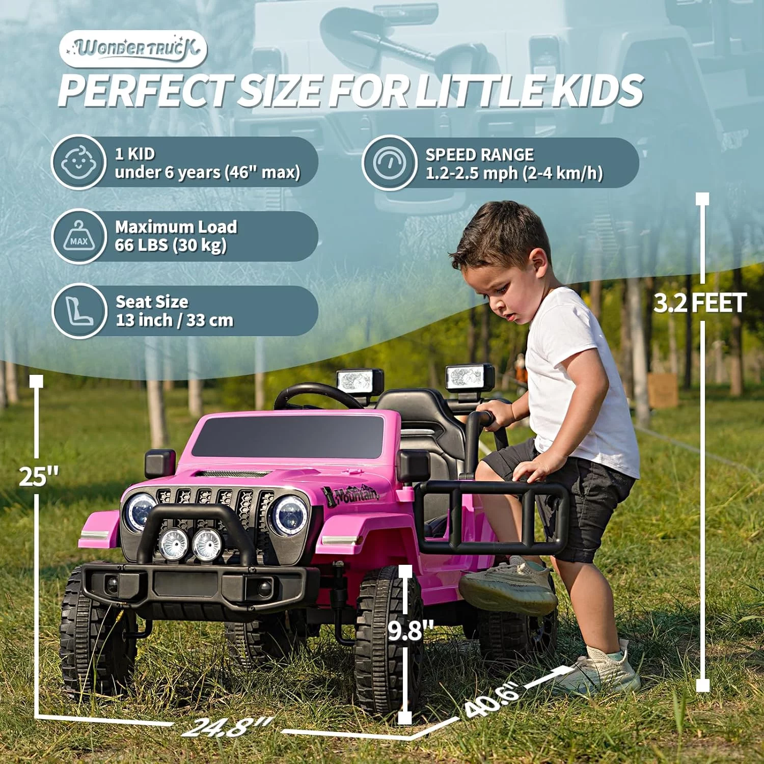 Joywhale 12V Kids Ride on Truck Battery Powered Motorized Car Electric Vehicle for Kids, with Remote Control, 4-Wheel Suspension, LED Lights, Music & FM, Seat Belt, Portable Handle, Pink - Curated Treasures Market