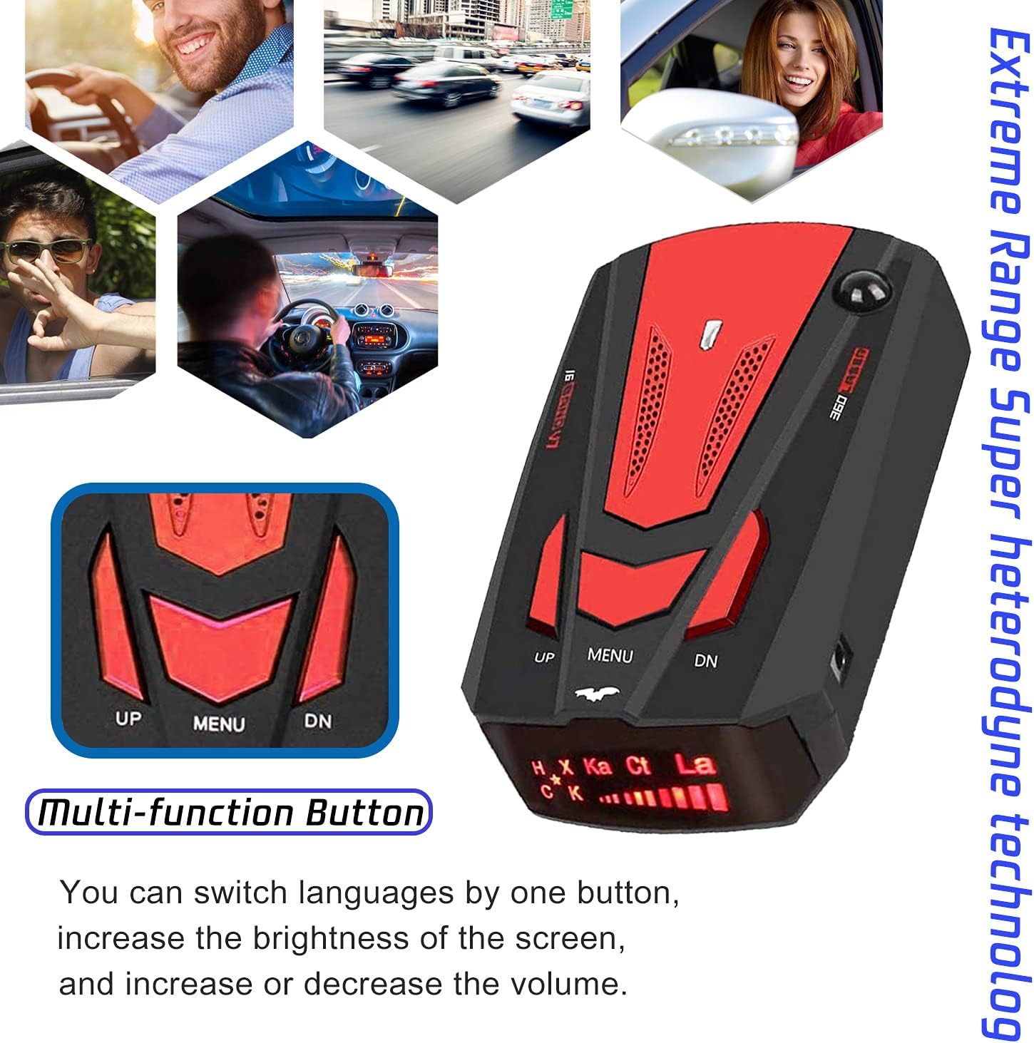 Radar Detector for Cars, with Voice Prompt Speed, Vehicle Speed Alarm System,LED Display,City/Highway Mode,Auto 360 Degree Detection for Cars (Red)