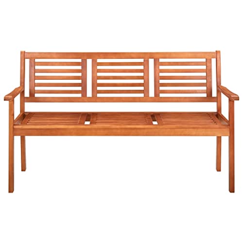 Patio Benches 3-Seater Patio Bench 59.1" Solid Eucalyptus Wood,Rustic Brown Eucalyptus Wood Patio Bench with Backrest for Outdoor Relaxation and Comfort Outdoor Furniture & Accessories
