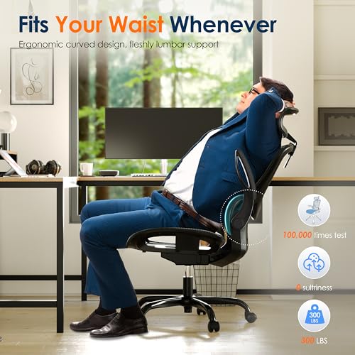GABRYLLY Ergonomic Mesh Office Chair- White Desk Chair, Flip-Up Armrest, Adjustable Headrest, Tilting with Soft Seat and PU Wheel, Elite Home Desk Chair for Work, Study, Gaming (GY1108)