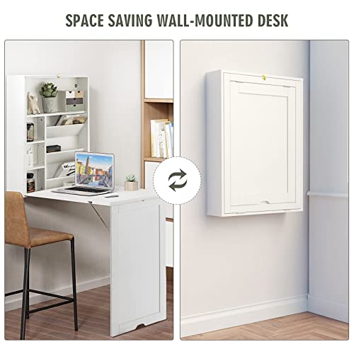 LDAILY Moccha Foldable Wall Mounted Table w/Classified Storage Space, Multiple-purpose Desk, Sturdy Wood Structure, Floating Convertible Desk/Cabinet, Ideal for Home, Apartment, Limited Room (Black)