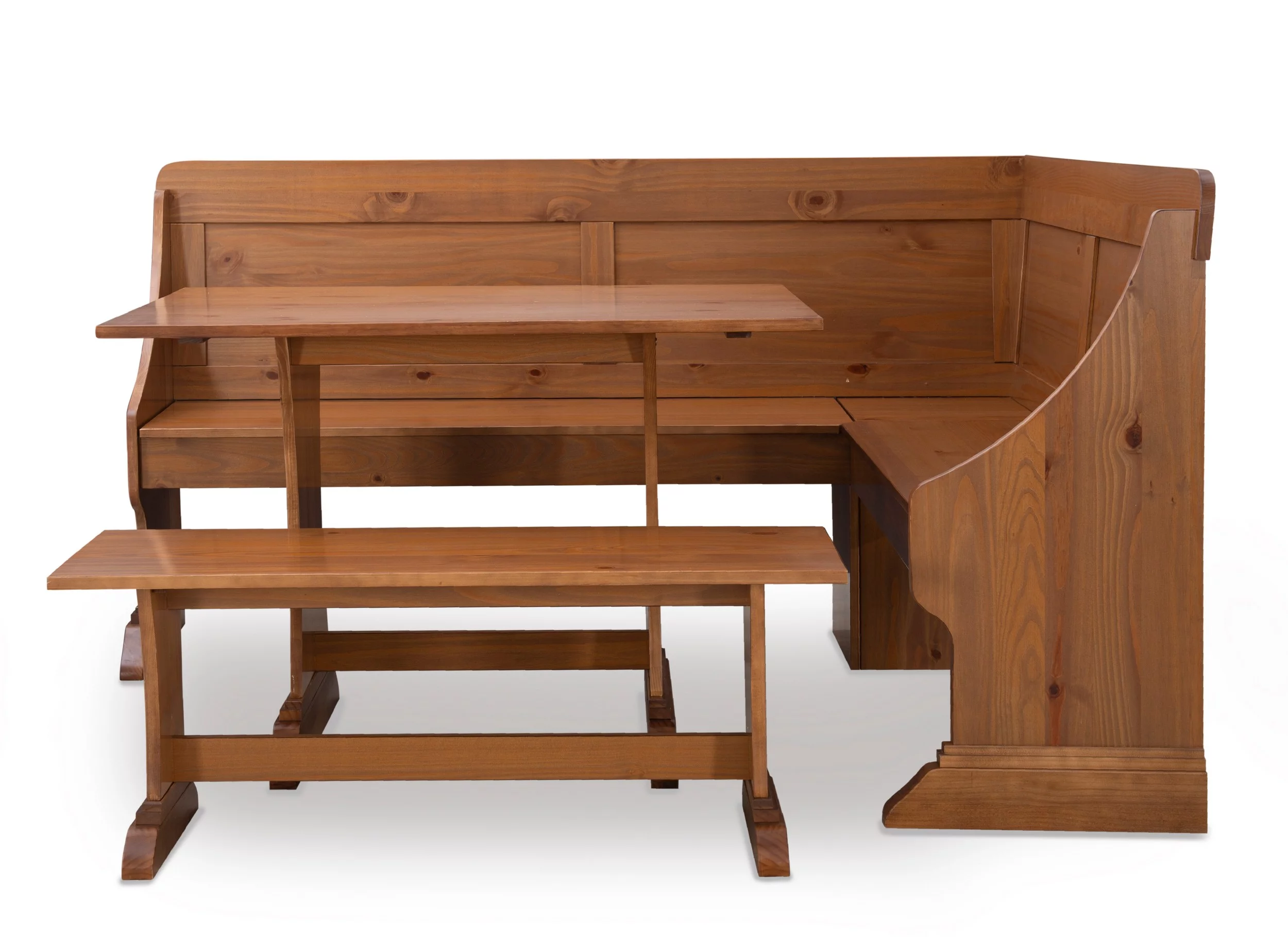 Linon Midwest Wood Corner Dining Breakfast Nook with Table and Storage, Seats 5-6, Natural Pine