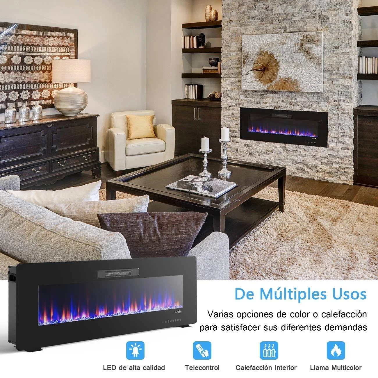 Recessed Wall Mounted Standing Electric Heater Electric Fireplace-50x22