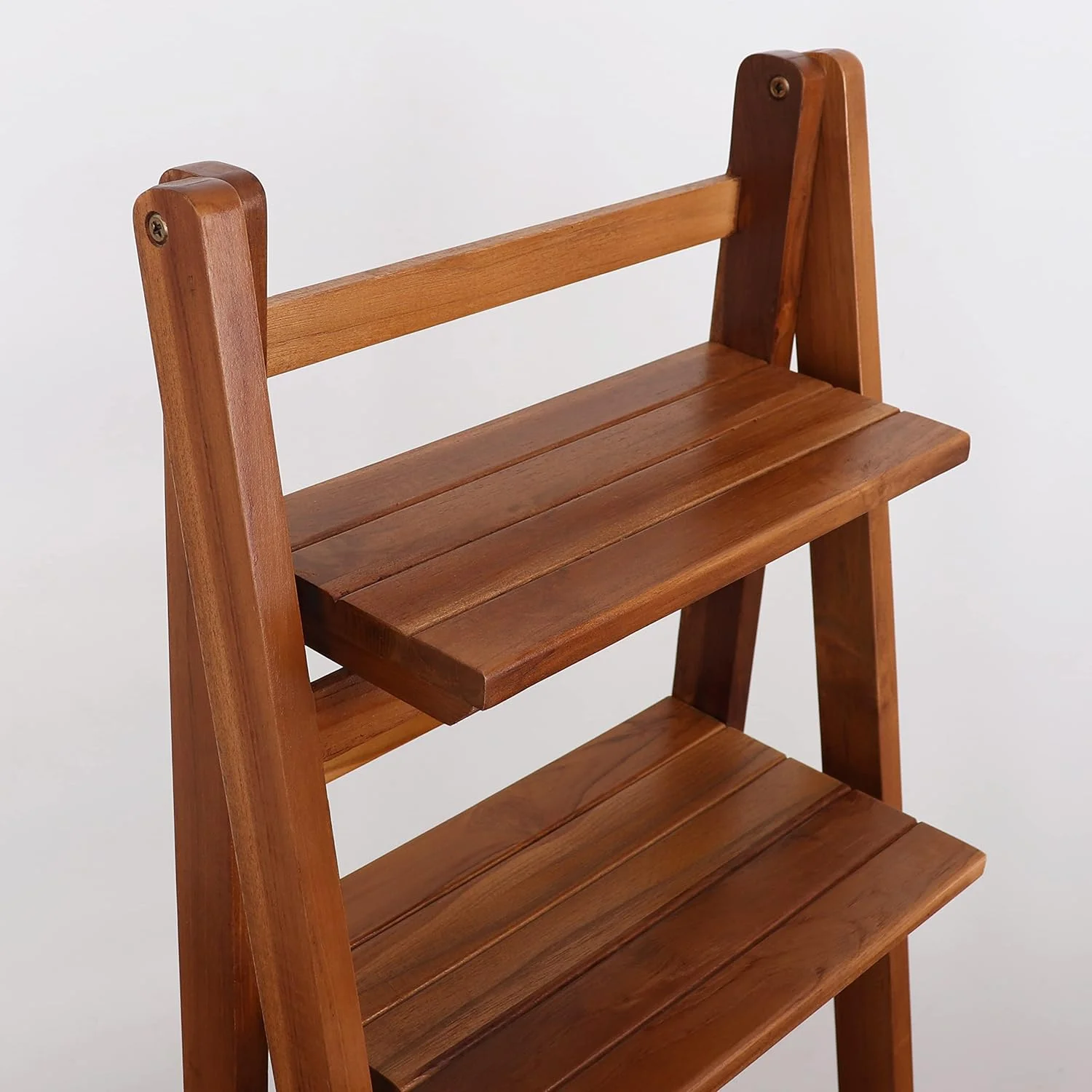 Teak Ladder Shelf - Wooden Ladder Bookshelf - Leaning Bookshelf - Rustic Bookcase - Folding Bookcase - Boho Furniture