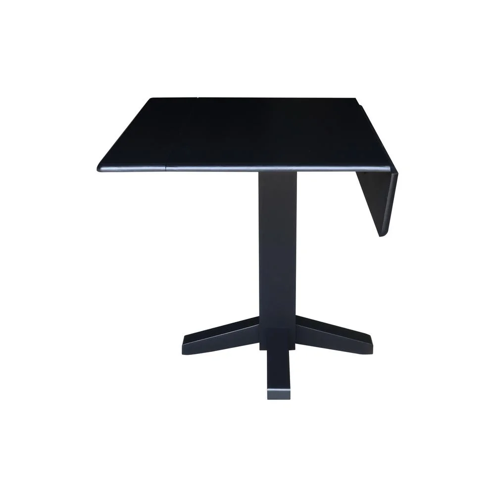36" Solid Wood Square Dual Drop Leaf Dining Table in Black