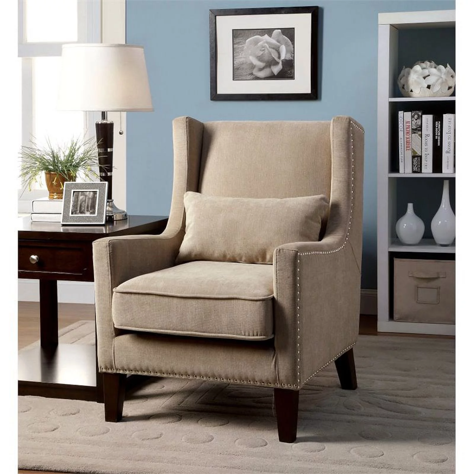 Furniture of America Franklin Fabric Wingback Nailhead Accent Chair in Ivory