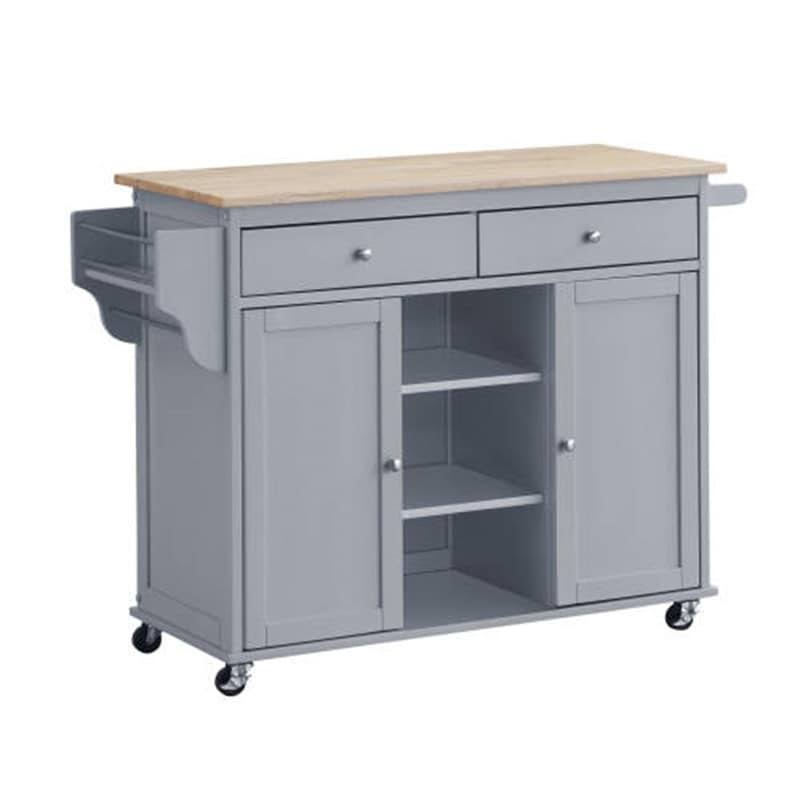 Cottage Style Kitchen Island Storage Cart with Natural Finish Top - 46.5x22 x 17.8x22 x 34.4x22H - White